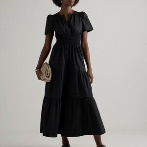 Quince 100% Organic Cotton Poplin Tiered Maxi Dress | Black | Size S